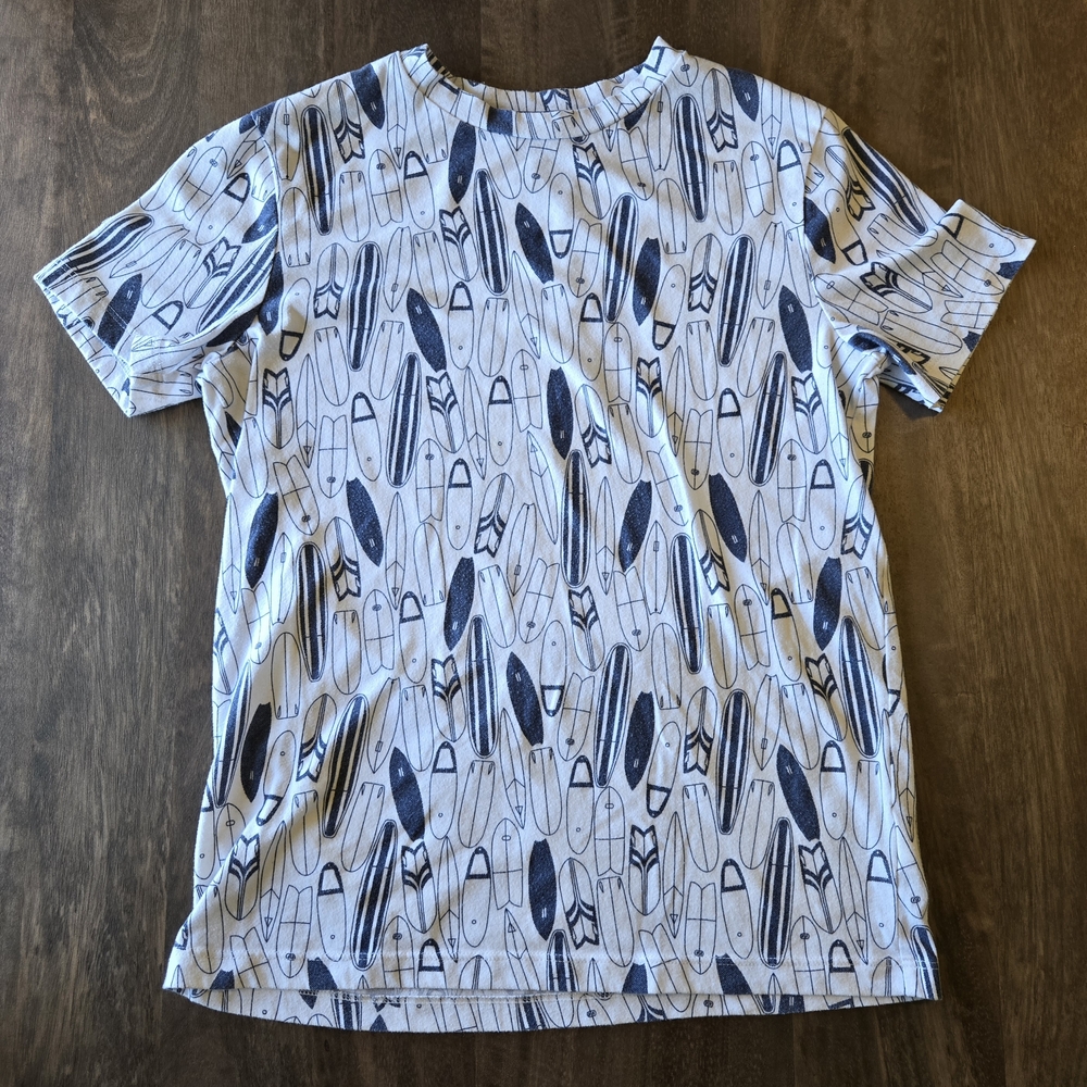 Old Navy Blue and White Short Sleeve Tee with Surfboard Print